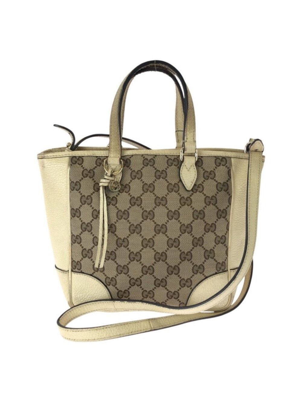 Gucci 2-Way Beige Gold GG Canvas Leather Shoulder Bag